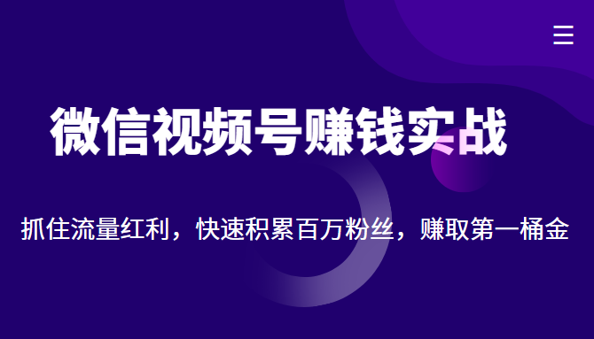 图片[1]-微信视频号赚钱实战：抓住流量红利，快速积累百万粉丝，赚取你的第一桶金-学习可以让转运(赢)的资源库-kyrzy.com