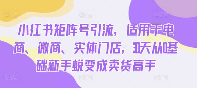 图片[1]-小红书矩阵号引流，适用于电商、微商、实体门店，30天从0基础新手蜕变成卖货高手-学习可以让转运(赢)的资源库-kyrzy.com